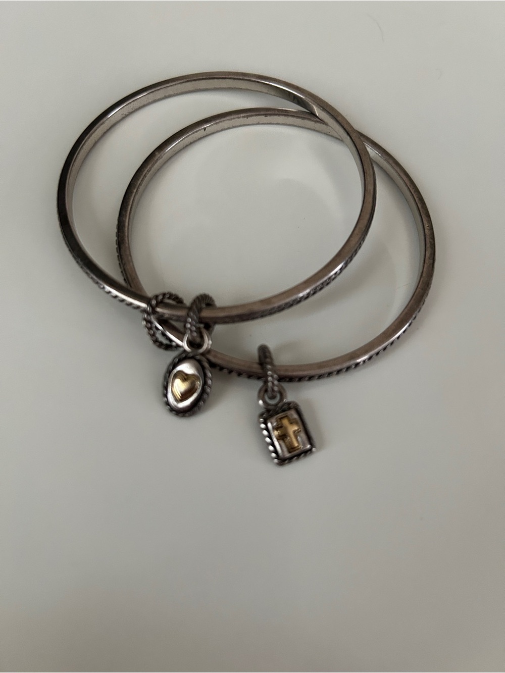 Brighton Jewelry Sterling Silver Two-Stack Bracelet Set with Gold Accent Charms